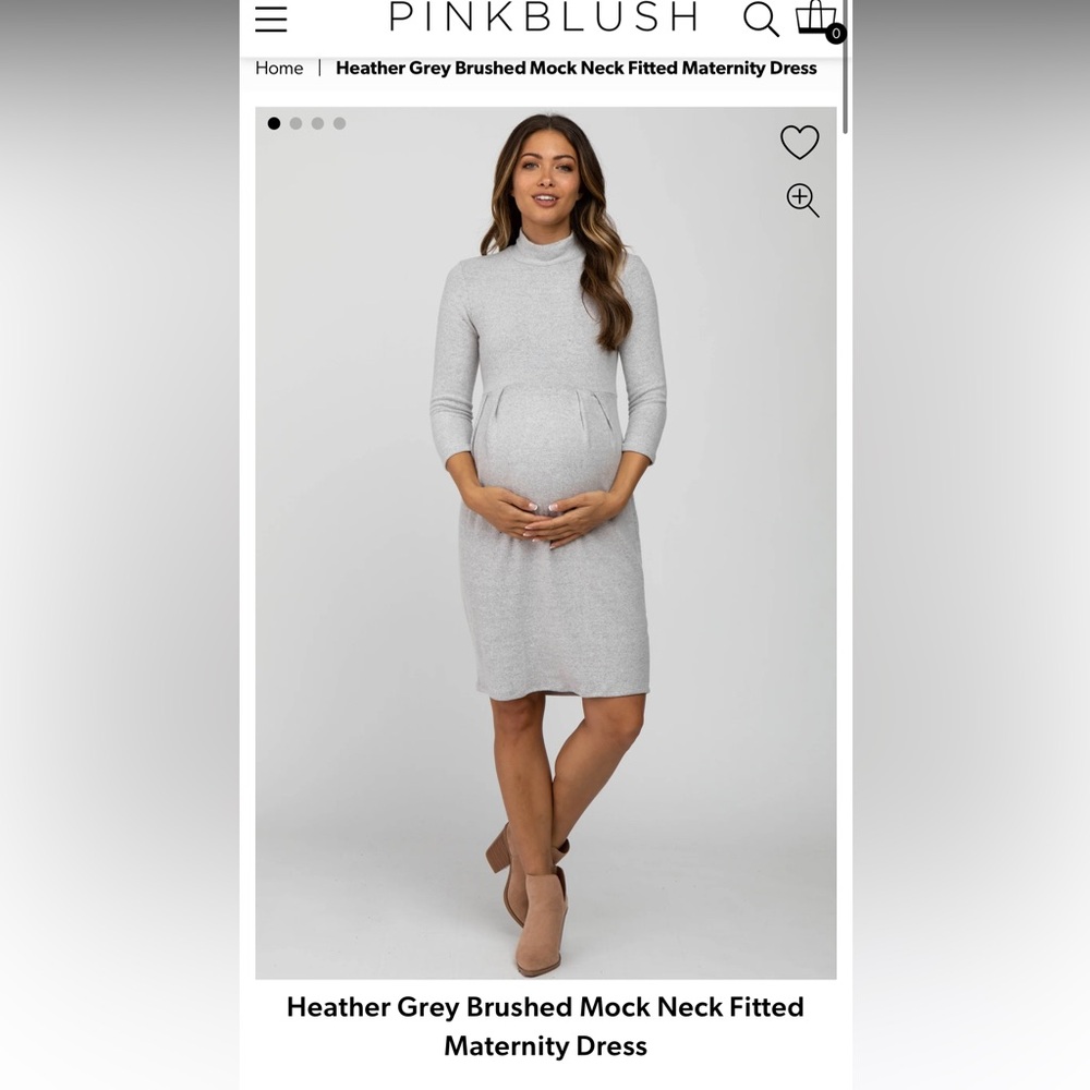 Pinkblush Heather Gray Brushed Mock Neck Maternity Dress